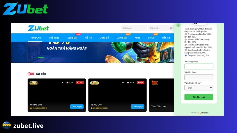 liên hệ zubet qua live chat